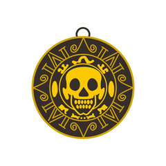 Aztec pirate gold coin icon, flat style 