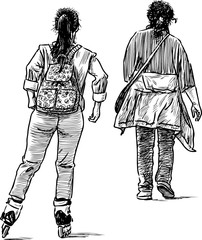 casual girls on the city street