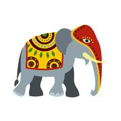 Decorated elephant icon, flat style 