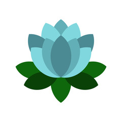 Blue lotus flower icon, flat style