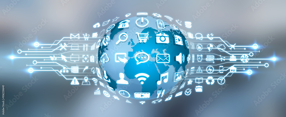 Poster digital world with web icons