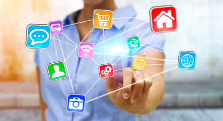 Young woman using modern mobile phone