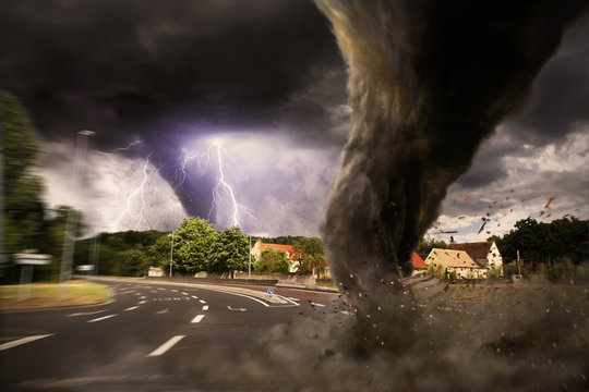 Large Tornado disaster on a road
