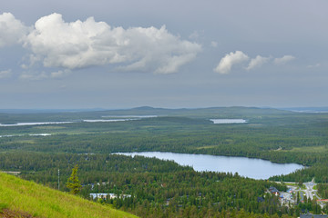 Fototapeta na wymiar Northern landscape. Lake view from mountain top