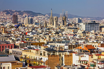 Barcelona city aeral panoramic view, Spain