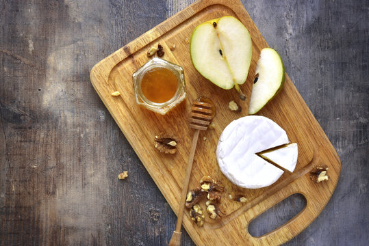Camembert with honey,walnuts and pear.