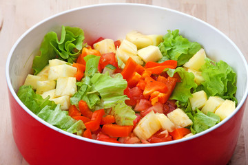 Salad on the kitchen table
