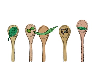 Vector healthy food illustration. Seasoning in spoons
Easy to change colors
