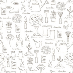 Vector pattern with hand drawn garden tools on white color © Ladychelyabinsk