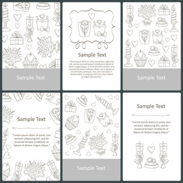 Vector set of cards with hand drawn symbols of wedding