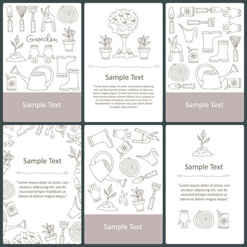 Vector set of cards with hand drawn symbols of garden and spring