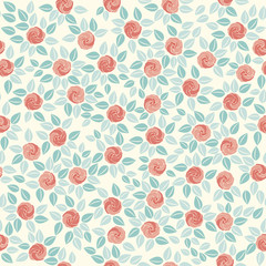 Cute seamless pattern with decorative roses and leaves
