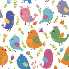 Cute birds seamless pattern