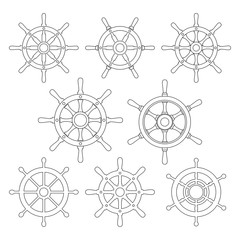 Ship Helm Vector Thin Line Icons Set
