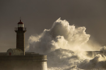 Storm with big waves near a lighthouse - 106244673