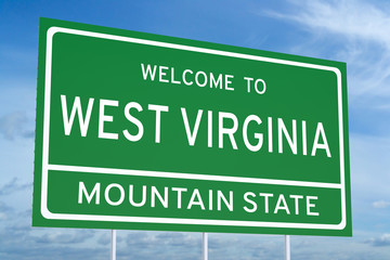 Welcome to West Virginia state road sign, 3D rendering