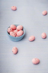 painted eggs on the bright backgroundn