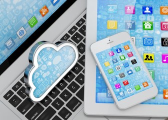 laptop, tablet pc, smart phone and cloud