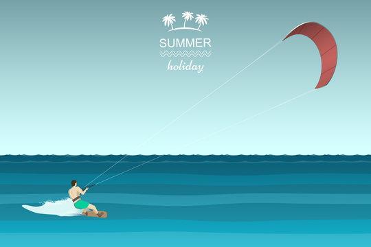 Kitesurfing retro illustration