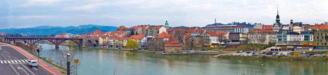Town of Maribor riverfront panorama