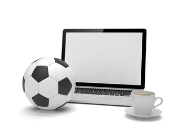 laptop and soccer football ball. on line soccer betting concept.