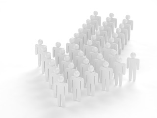 Many 3d people figure in arrow shape with the leader in front