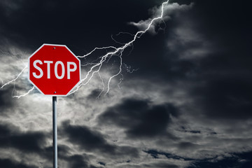 Stop Sign With Stormy Background and Copy Space - obrazy, fototapety, plakaty