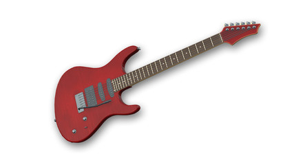 Obraz na płótnie Canvas Red electric guitar, music instrument isolated on white