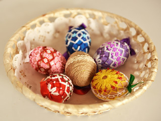 Easter eggs in basket