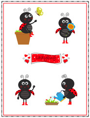 Fototapeta premium Cute Ladybug - Cute set of four ladybugs doing different things. Eps10
