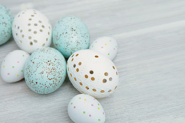 Easter eggs on grey wooden background