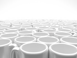 Fototapeta premium an array of shiny white mugs blending into a white background - with depth of field effect 