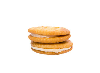 Sandwich biscuits with cream. Isolated on white background with