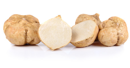 Jicamas on white background