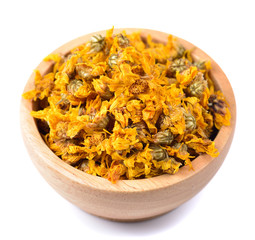 Dried chrysanthemum flowers isolated on white background.