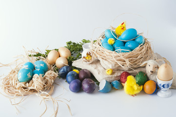 painted Easter eggs and chicks gold 
