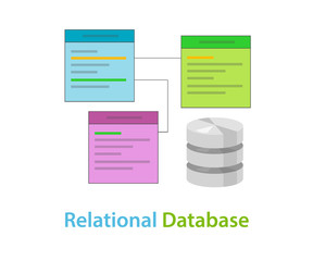 relational database data table related symbol vector illustration concept