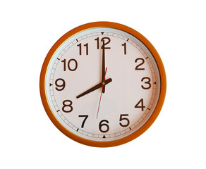 orange wall clock isolated in eight o'clock.