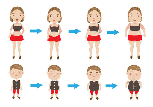 weight gain women and boys making incremental weight gain. vector illustration.