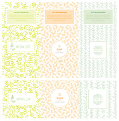 Vector set of design elements and icons in trendy linear style for soap package
