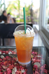 Cold lemon tea for reduces thirst water.