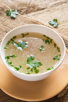 Chicken broth with parsley