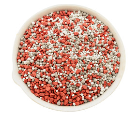 Composite mineral fertilizers in a chemical porcelain cup