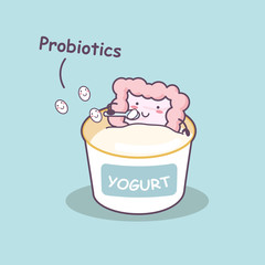 intestine eating yogurt with probiotics