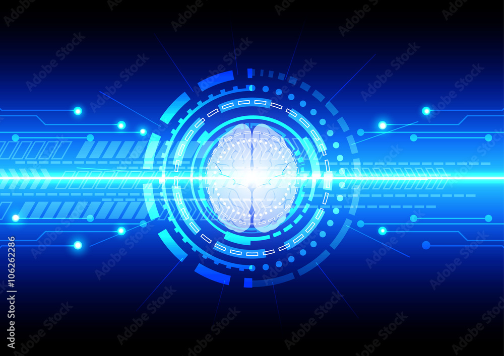 Poster abstract technology communication with brain technology. illustr