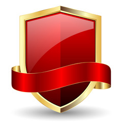 Rotes Vektor-Schild mit Scherpe und goldenem Rahmen