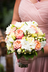 Bridal bouquet of white and pink roses