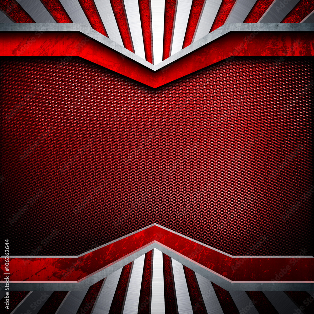 Poster red metal template with striped background