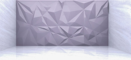 3D rendering of  gray polygon wall in marble room