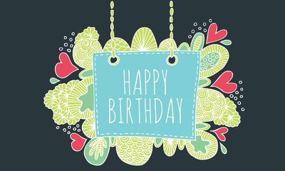 Happy birthday doodle vector lineart color